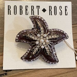 New Vtg ROBERT ROSE big STARFISH gold tone faux pearl rhinestone Brooch Pin